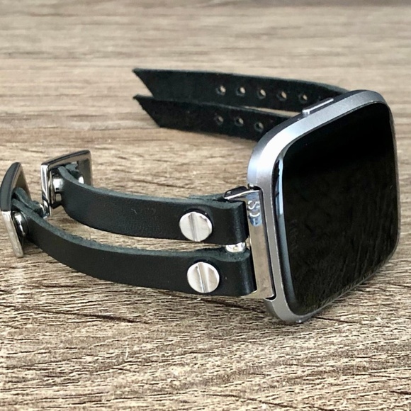 Fitbit Versa 2 Black Leather Double Strap Bracelet